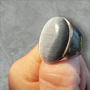 Vintage Gray Cat’s Eye Oval Statement Ring Silver Tone Size 7.75